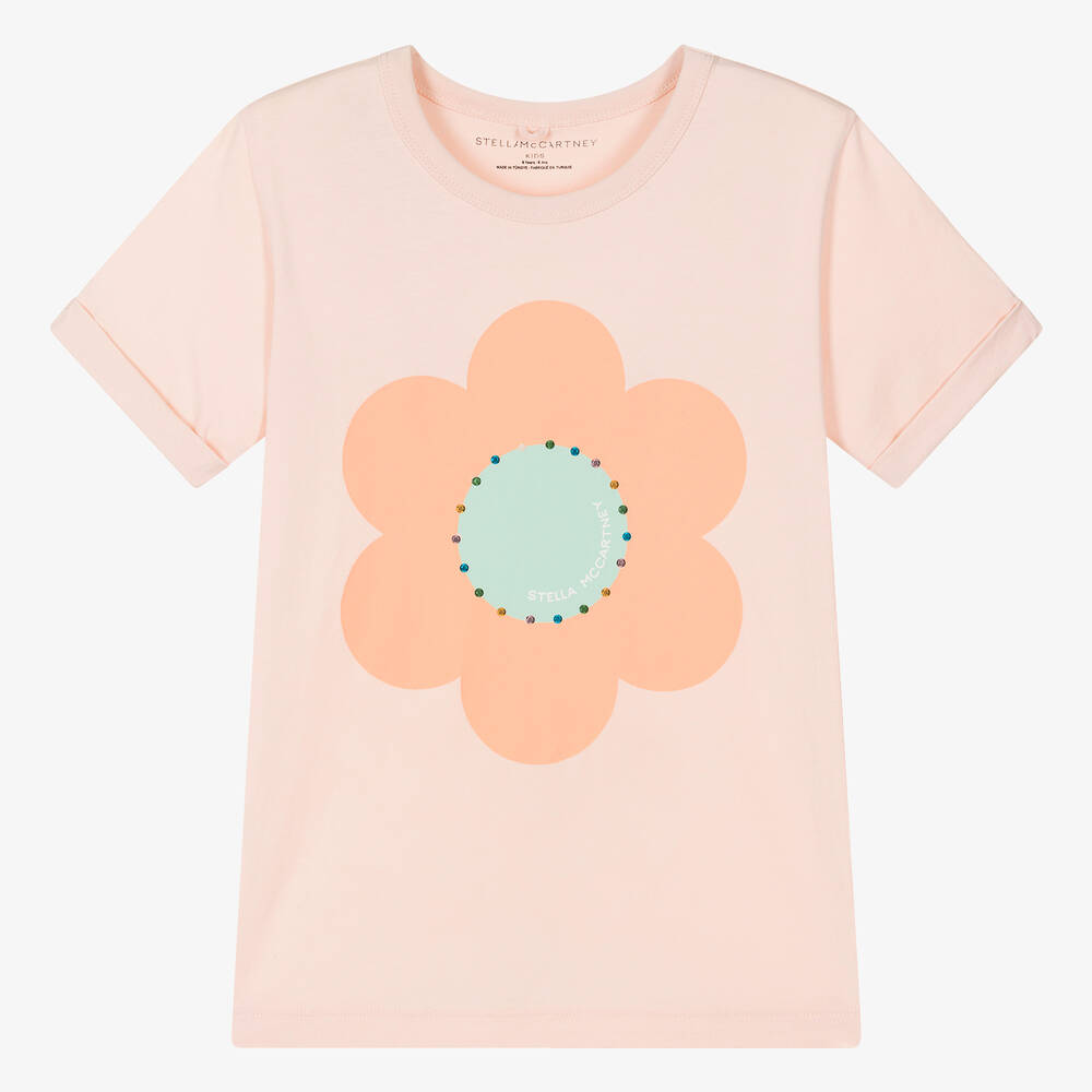 Stella McCartney Kids - Teen Girls Pink Flower Cotton T-Shirt | Childrensalon
