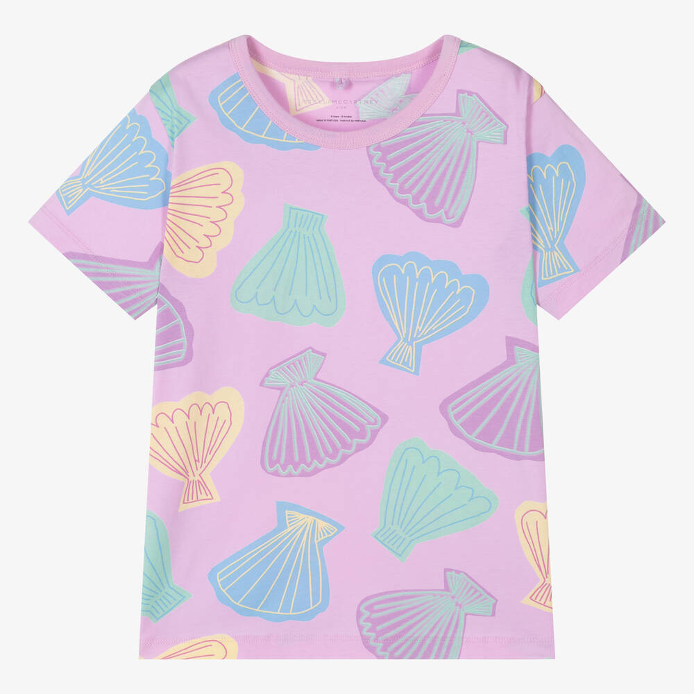 Stella McCartney Kids - Розовая хлопковая футболка с ракушками для девочек-подростков | Childrensalon