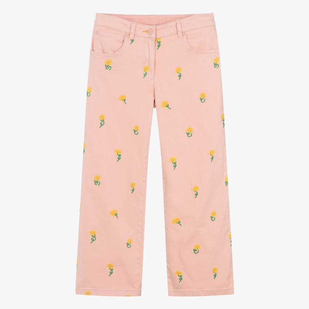 Stella McCartney Kids - Teen Girls Pink Sunflowers Wide Leg Jeans | Childrensalon