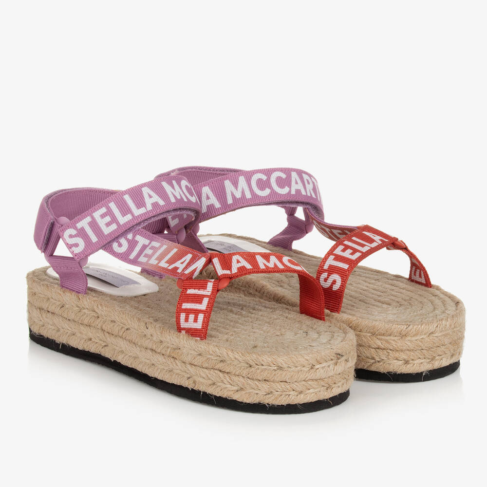Shop Stella Mccartney Kids Teen Girls Pink Woven Flatform Sandals