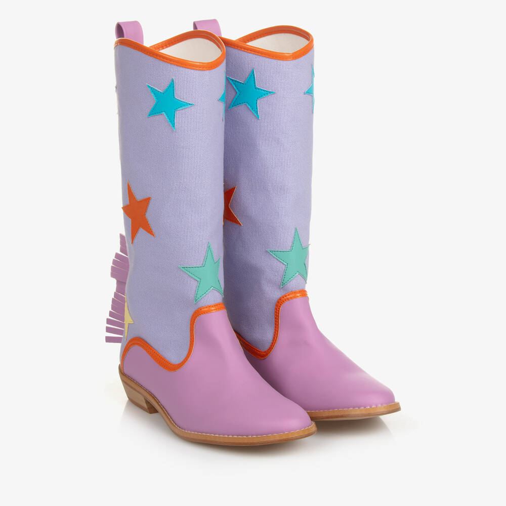 Stella McCartney Kids - بوت للمراهقات جلد صناعي لون بنفسجي بطبعة نجوم | Childrensalon