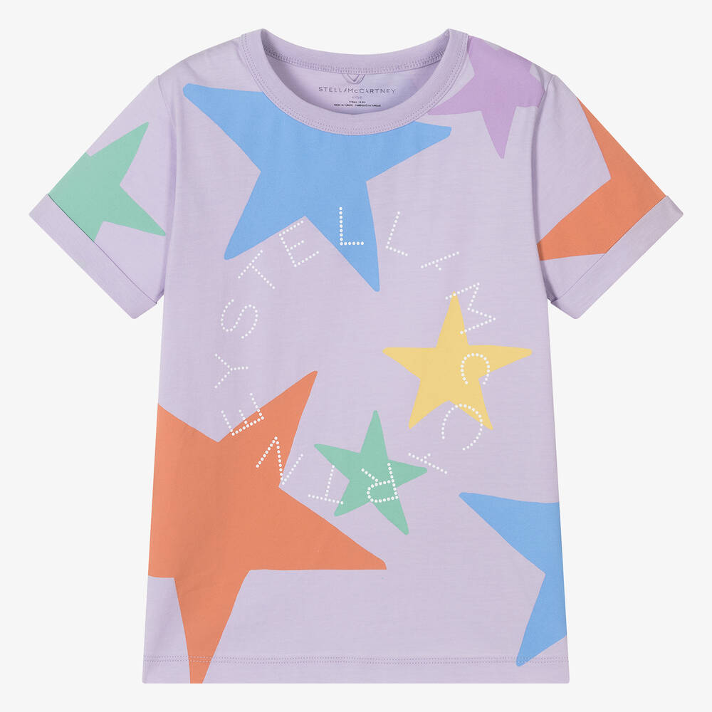 Stella McCartney Kids - Фиолетовая хлопковая футболка со звездами | Childrensalon