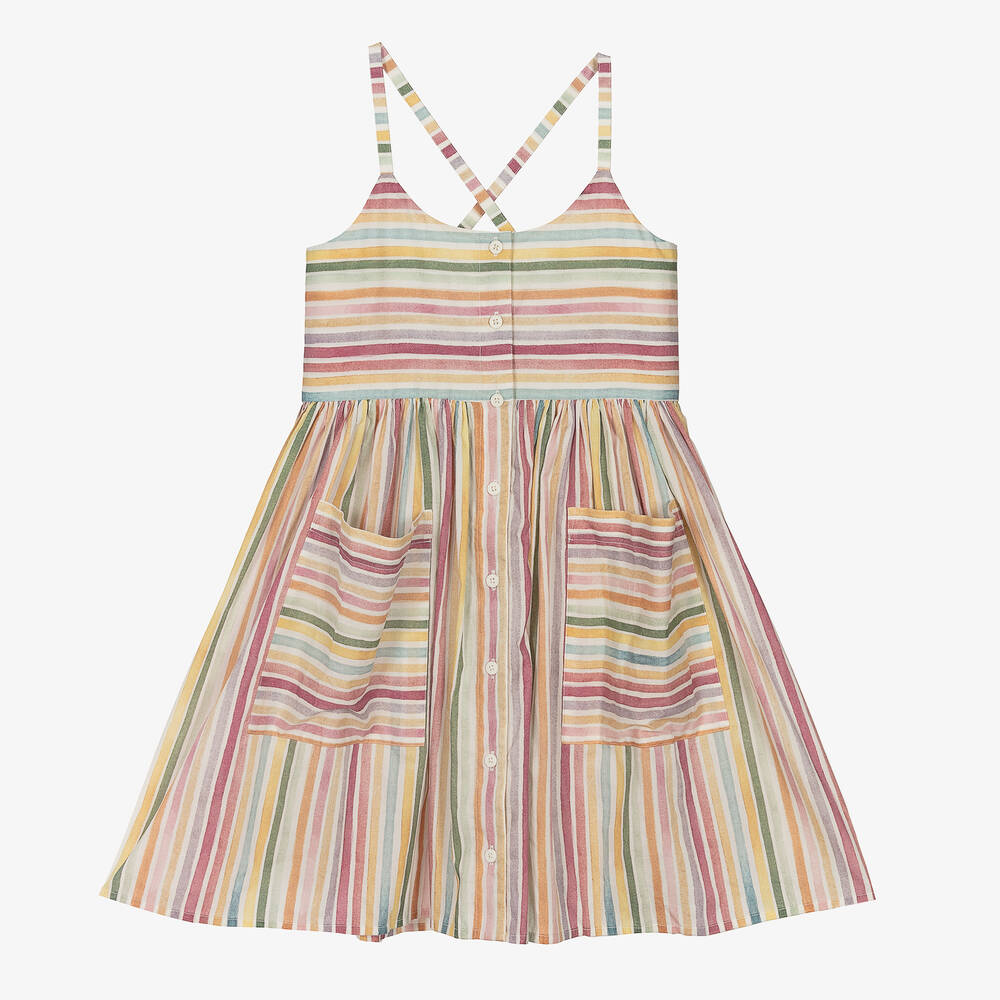 Stella McCartney Kids - Teen Girls Rainbow Striped Cotton Dress | Childrensalon