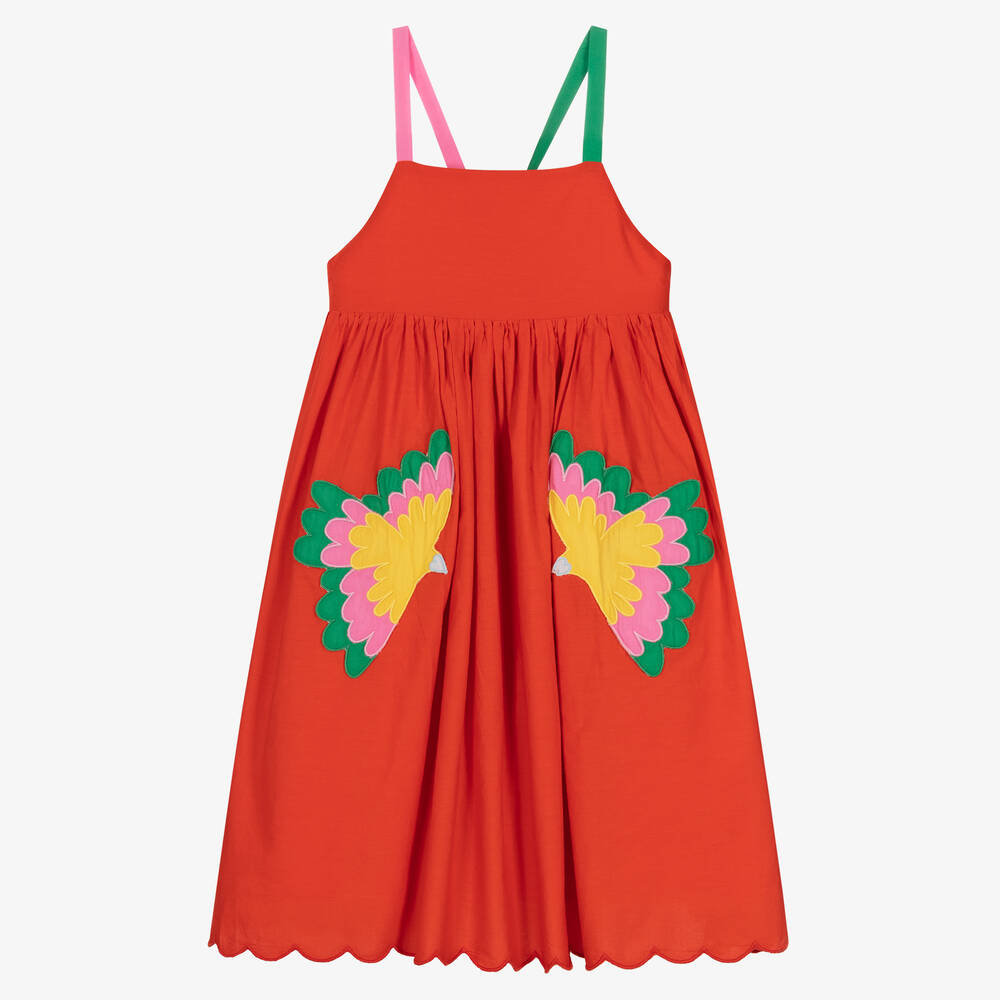Stella McCartney Kids - Teen Girls Red Cotton Bird Motif Dress | Childrensalon