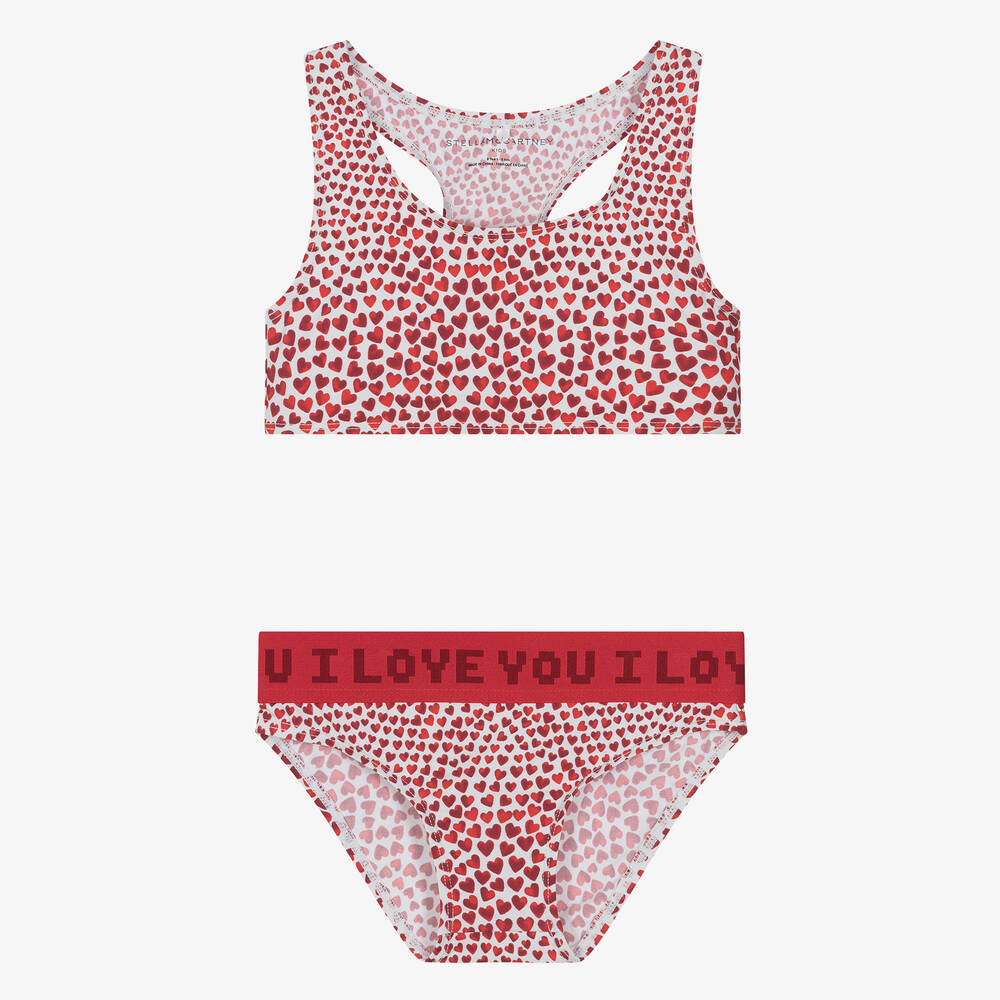 Stella McCartney Kids - Teen Girls Red Heart Print Bikini (UPF50+) | Childrensalon