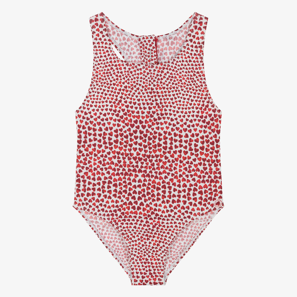 Stella McCartney Kids - Teen Girls Red Heart Print Swimsuit (UPF50+) | Childrensalon