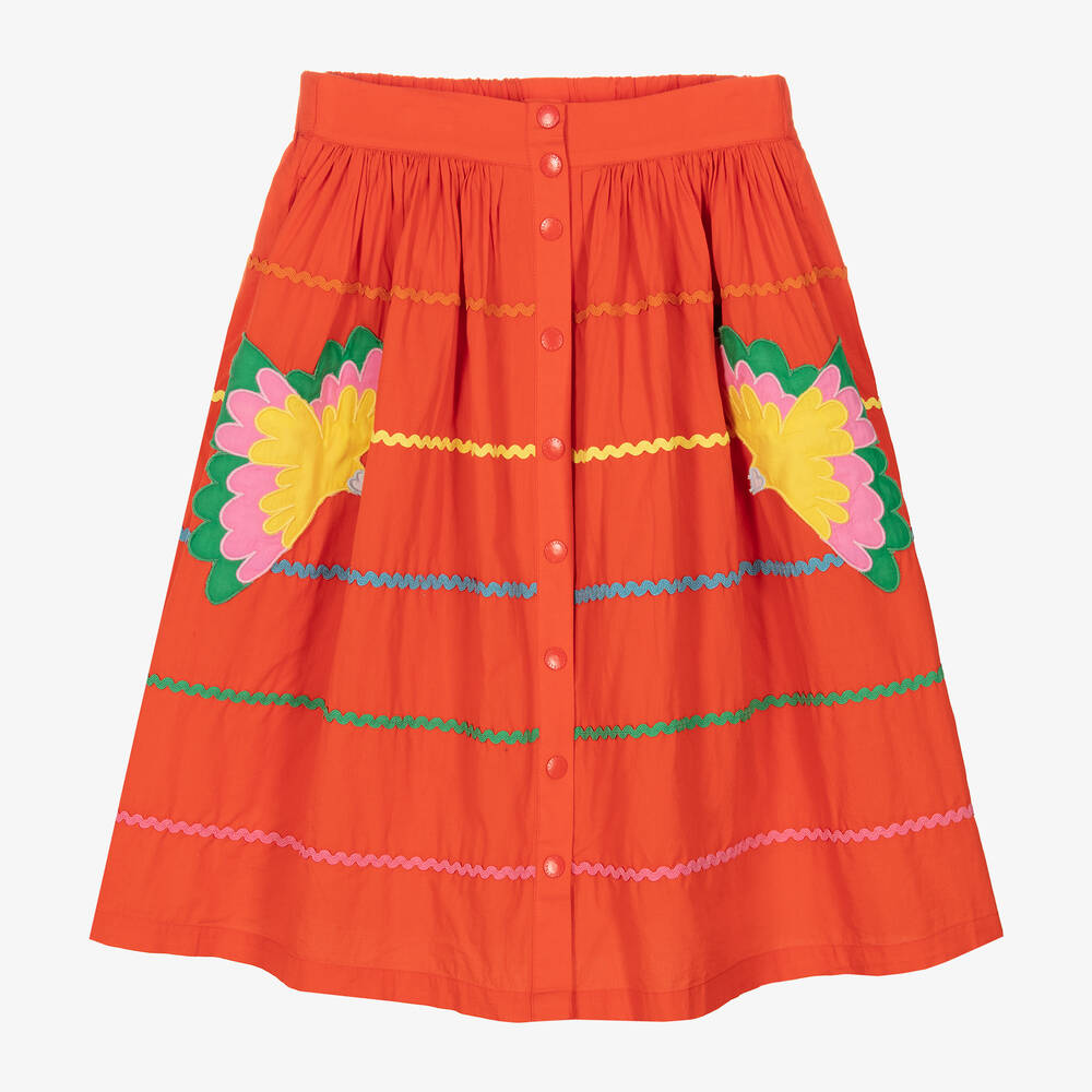 Stella McCartney Kids - Красная юбка из органического хлопка с попугаями | Childrensalon