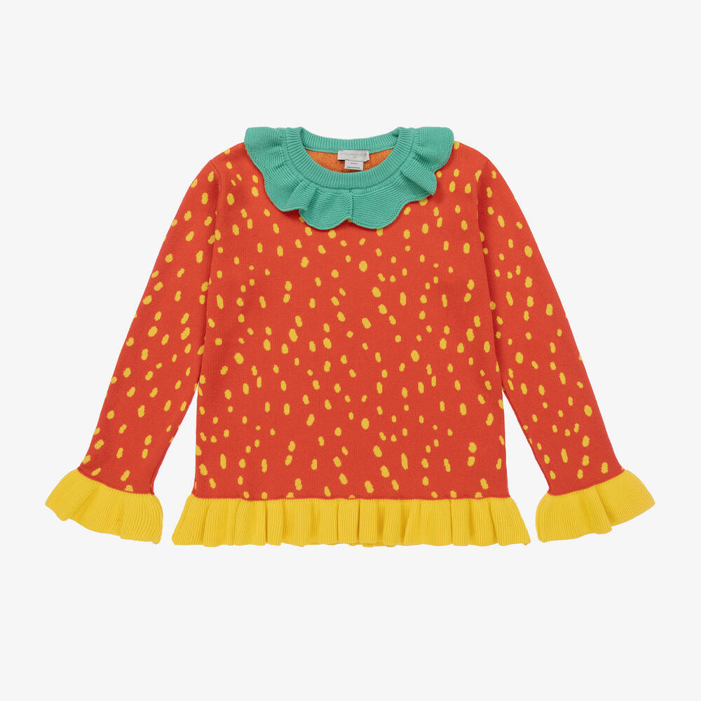 Stella Mccartney Kids Teen Girls Red Strawberry Knit Jumper In Orange
