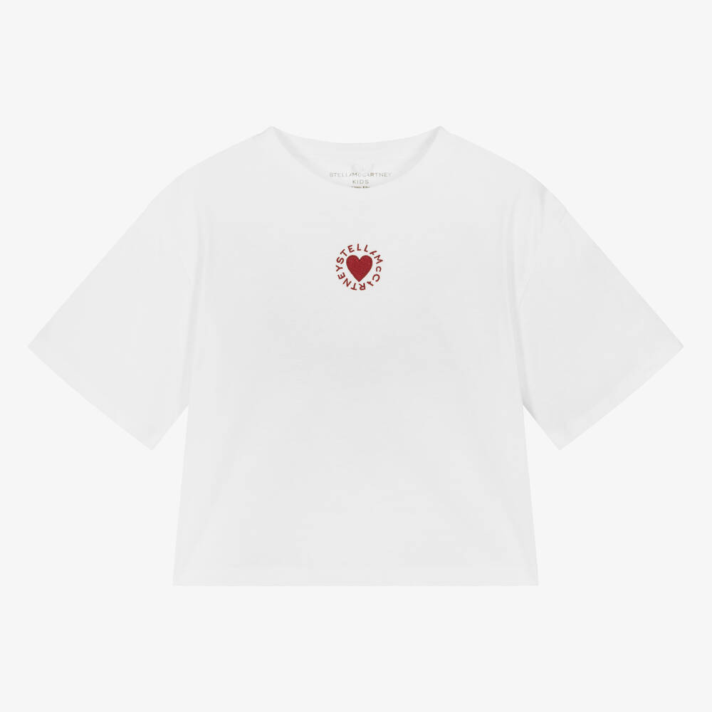 Stella McCartney Kids - Teen Girls White Cotton Heart T-Shirt | Childrensalon