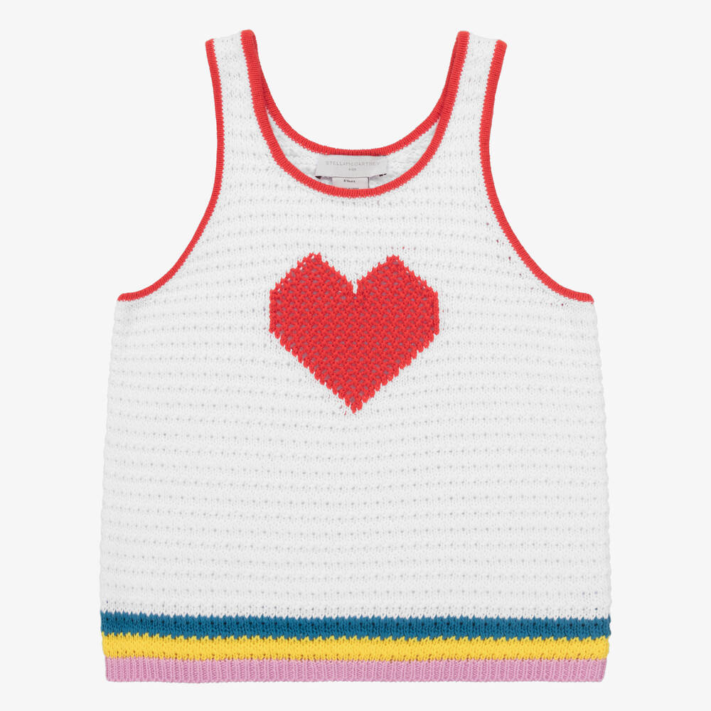 Stella McCartney Kids - Teen Girls White Crochet Knit Heart Top | Childrensalon
