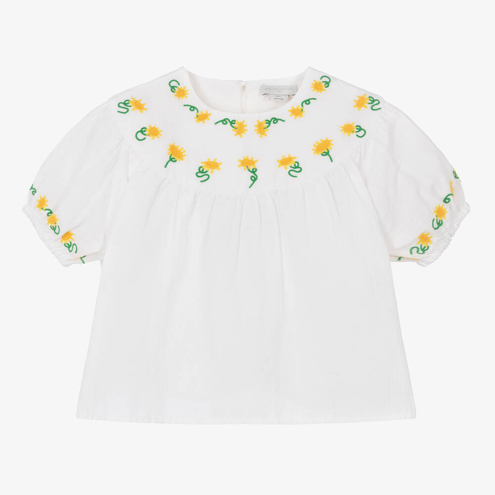Stella McCartney Kids - Teen Girls White Linen Sunflower Blouse | Childrensalon