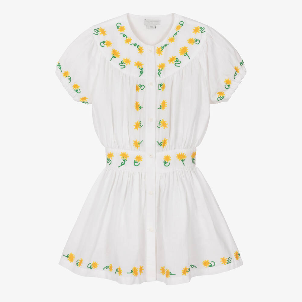 Stella McCartney Kids - Teen Girls White Linen Sunflower Dress | Childrensalon