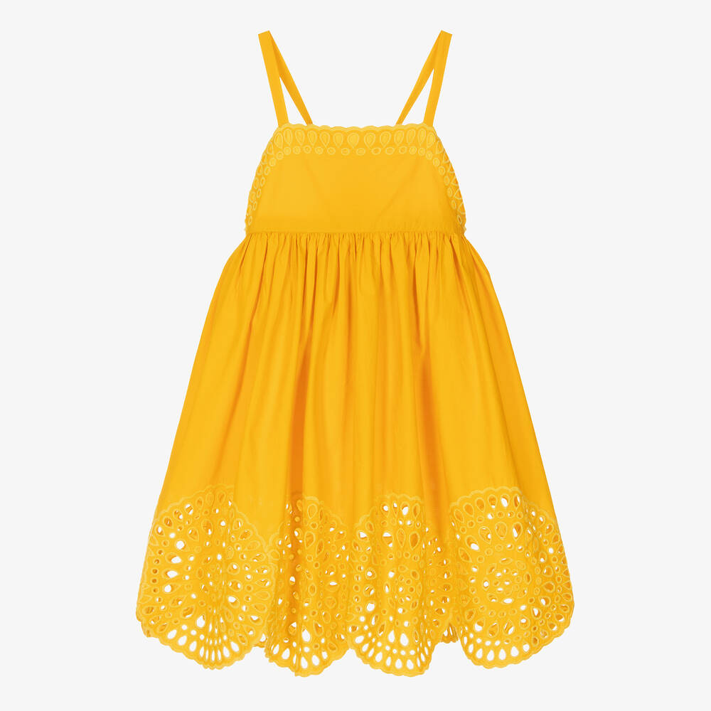 Shop Stella Mccartney Kids Teen Girls Yellow Broderie Anglaise Dress