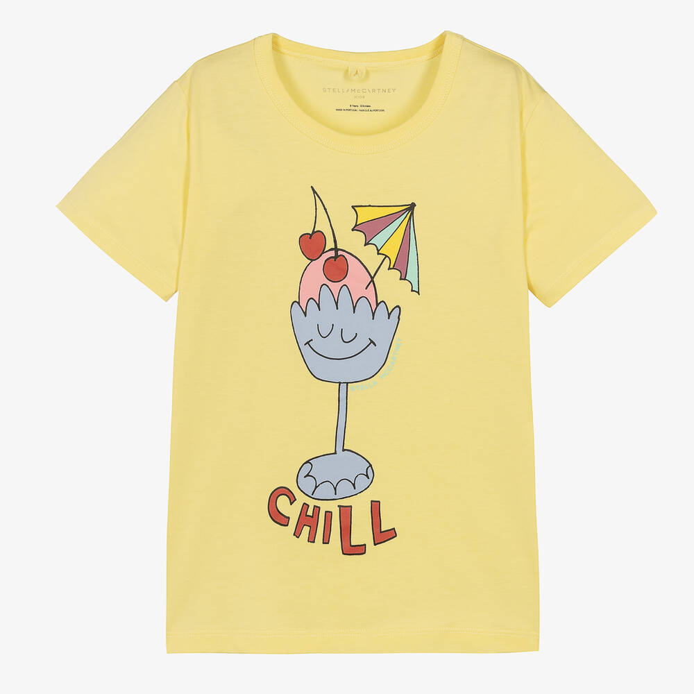 Stella McCartney Kids - Желтая хлопковая футболка для девочек-подростков | Childrensalon