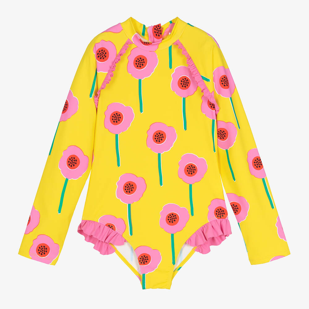 Stella McCartney Kids - Желтый купальник с цветами (UPF50+) | Childrensalon