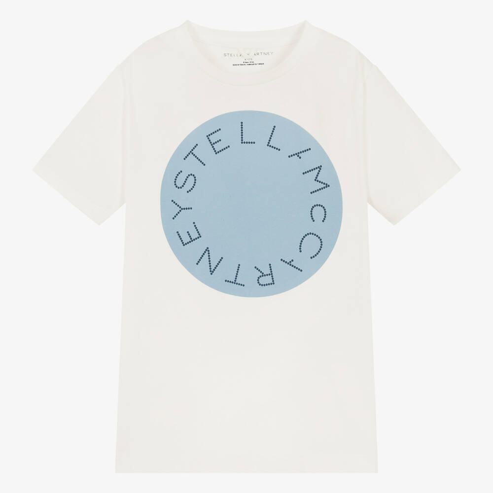 Stella McCartney Kids - Кремово-голубая футболка из хлопка для подростков | Childrensalon