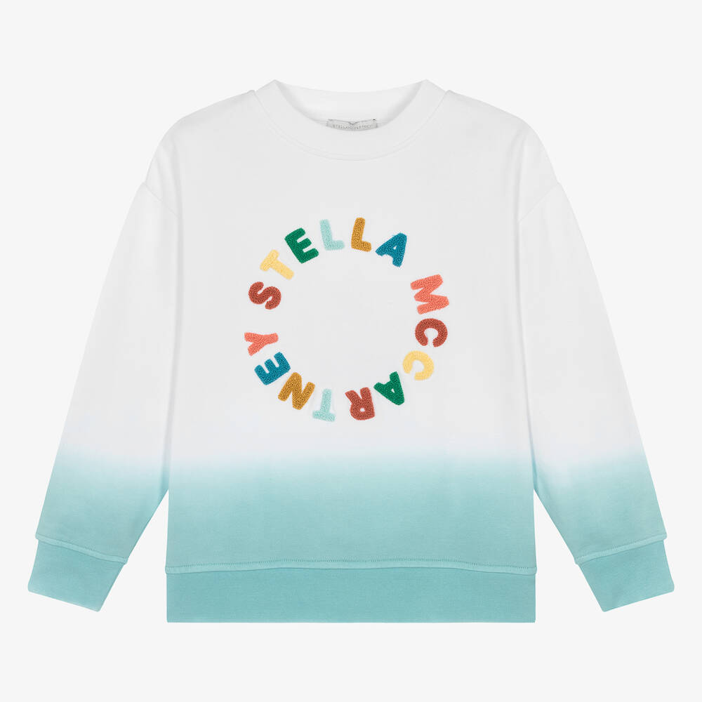 Stella McCartney Kids - سويتشيرت قطن جيرسي عضوي لون أبيض وأزرق | Childrensalon