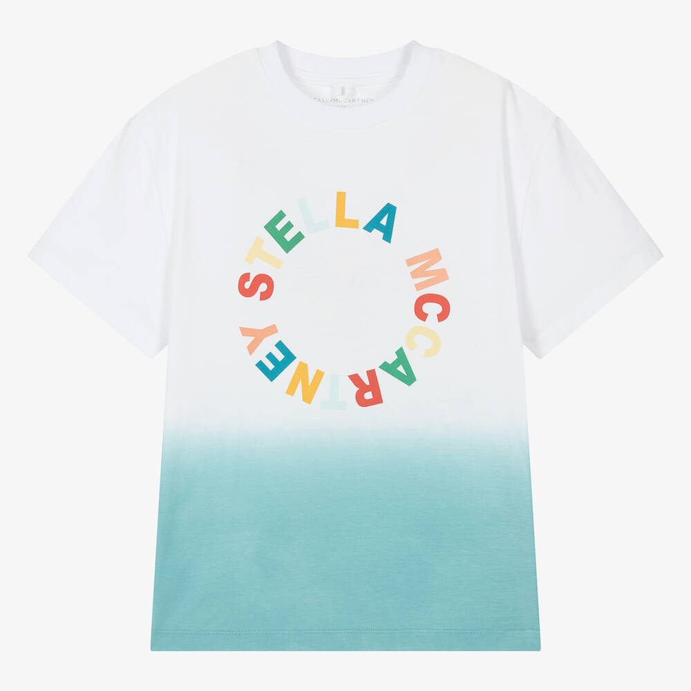 Stella McCartney Kids - T-shirt blanc et bleu en coton ado | Childrensalon