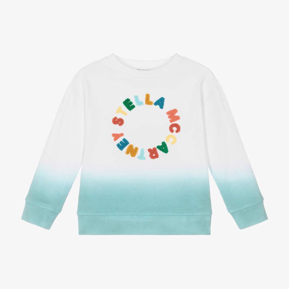 Stella McCartney Kids - White & Blue Cotton Ombré Sweatshirt | Childrensalon