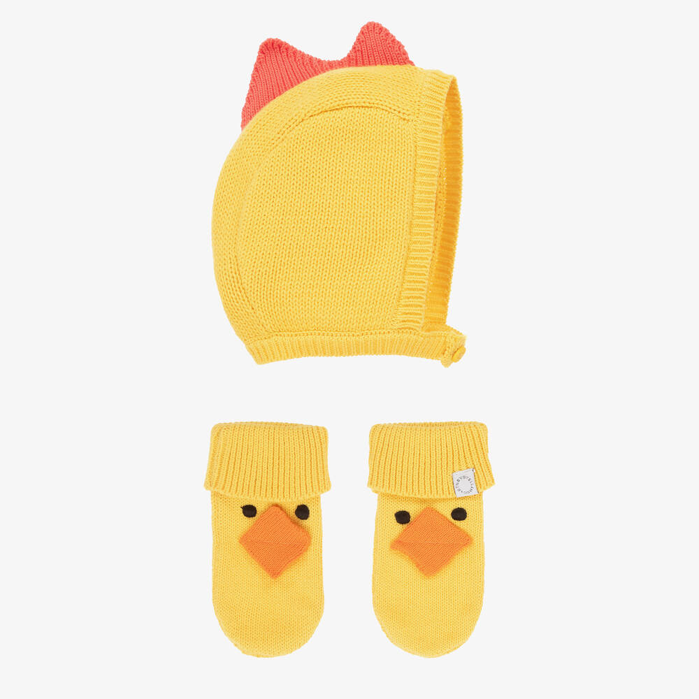 Stella Mccartney Babies'  Kids Yellow Cotton Chick Bonnet Set