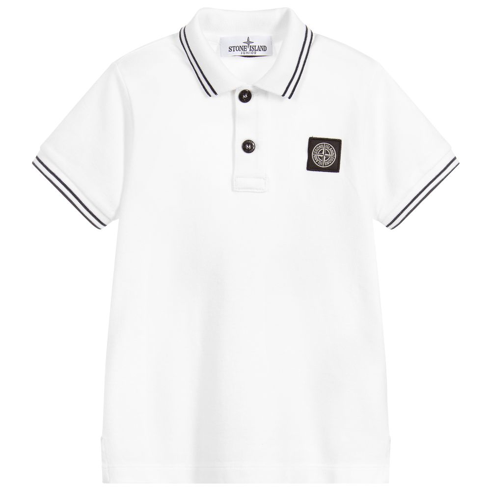 Stone Island Junior - White Cotton Polo Shirt | Childrensalon