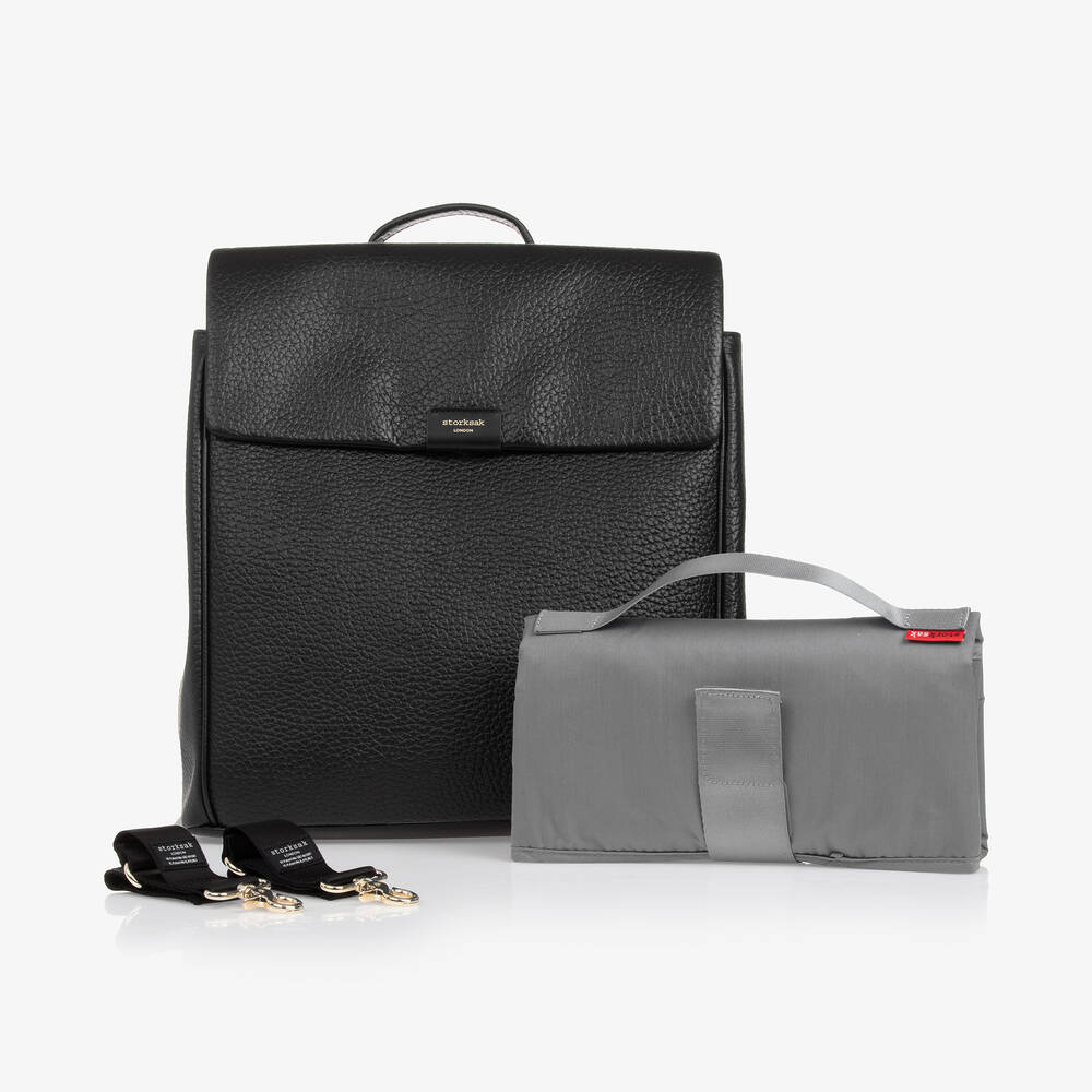 Storksak - حقيبة لمستلزمات الأطفال جلد لون أسود (37 سم) | Childrensalon