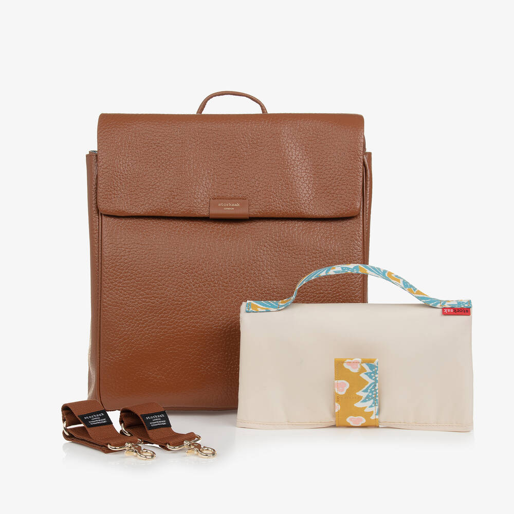 Storksak - Tan Brown St James Leather Changing Bag (37cm) | Childrensalon