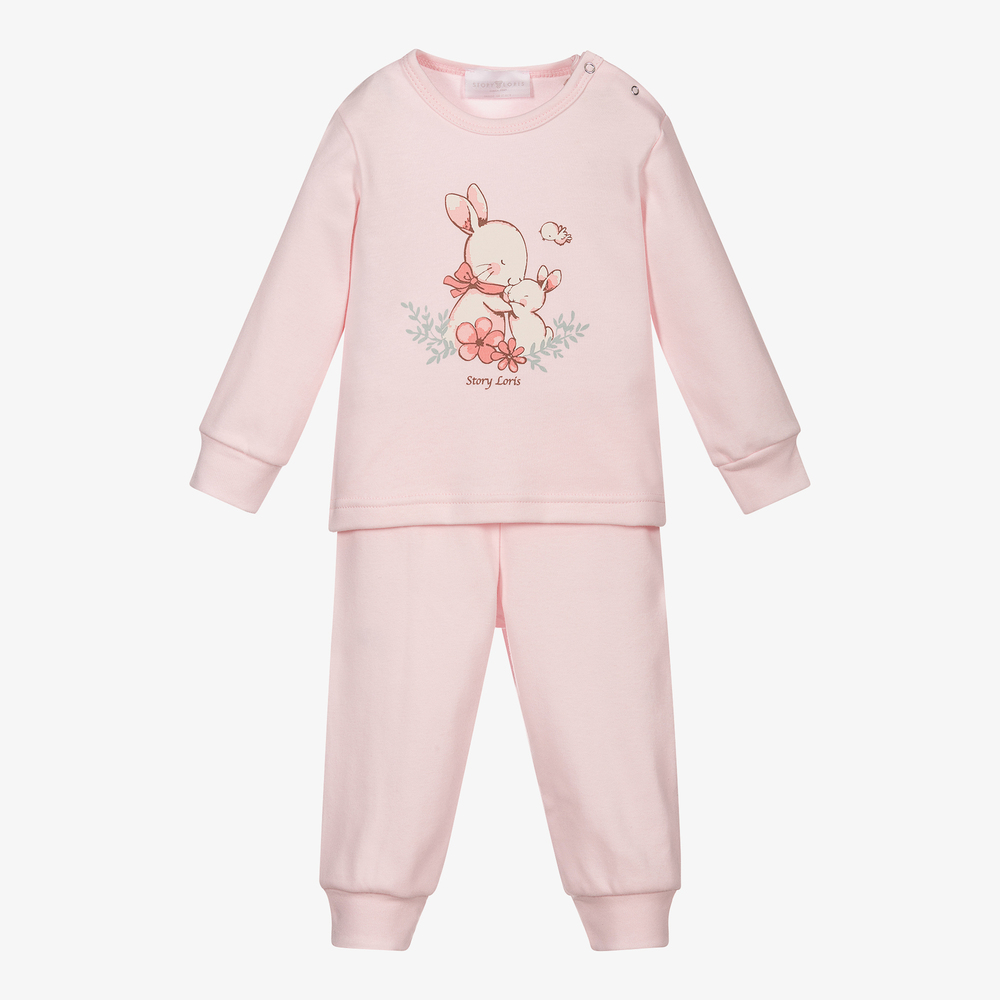 Story Loris - Baby Girls Pink Cotton Pyjamas | Childrensalon