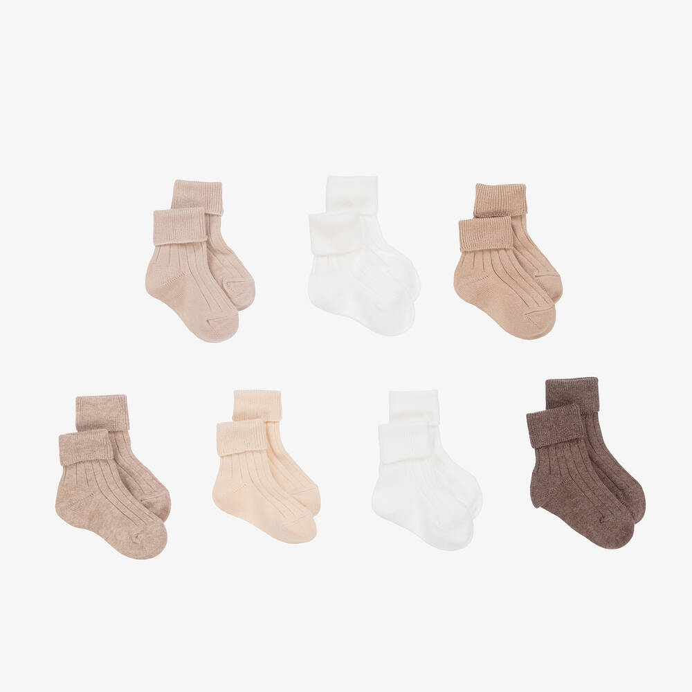 Story Loris - Beige Knitted Baby Socks (7 Pack) | Childrensalon