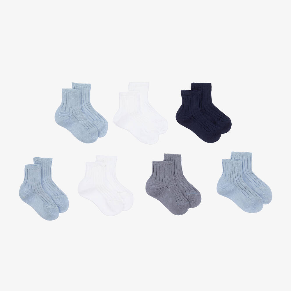 Story Loris - Подарочный набор белых и голубых носков для малышей (7пар) | Childrensalon