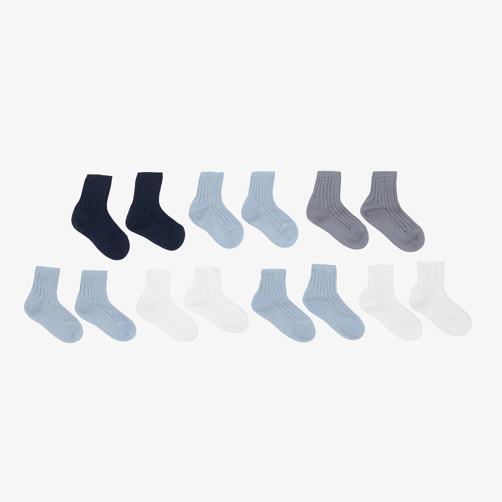 Story Loris - Blue & White Baby Socks Gift Set (7 Pack) | Childrensalon