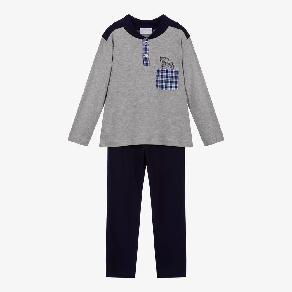 Story Loris - Серо-синяя пижама из хлопкового джерси для мальчиков | Childrensalon