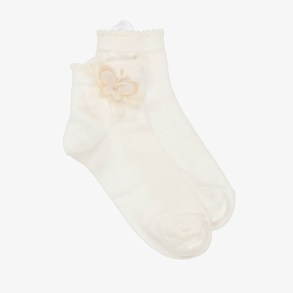 Story Loris - Кремовые хлопковые носки с бабочкой для девочек | Childrensalon