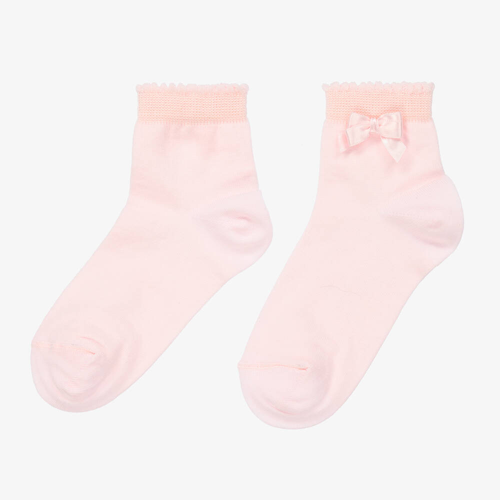 Story Loris - Girls Pink Bow Cotton Socks | Childrensalon