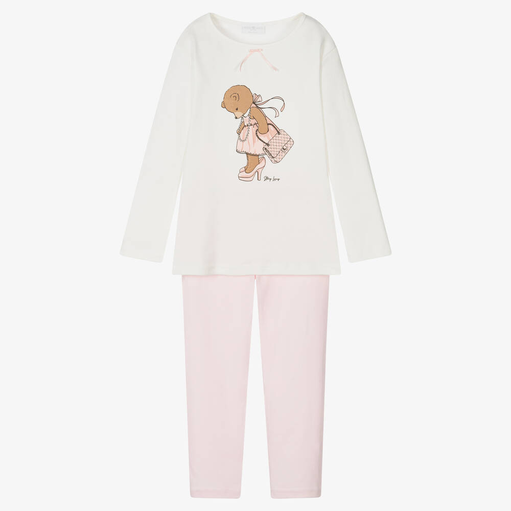 Story Loris - Girls Pink & Ivory Cotton Pyjamas | Childrensalon