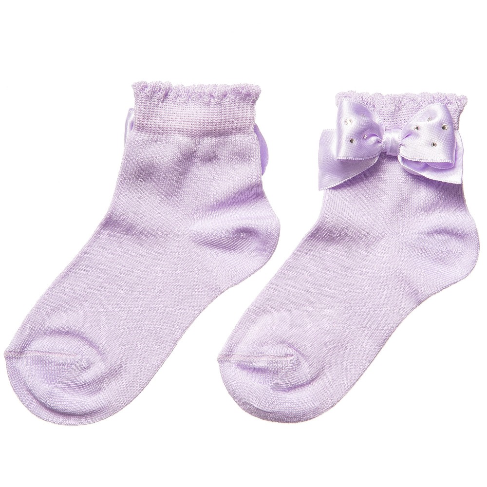 Story Loris - Girls Purple Socks with Diamanté Bow | Childrensalon