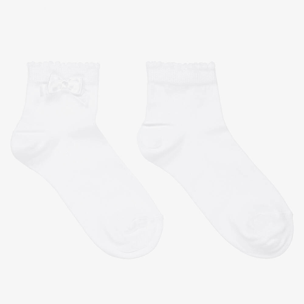Story Loris - Chaussettes blanches en coton à nœuds Fille | Childrensalon