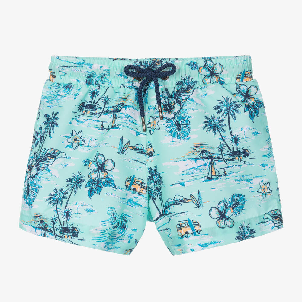 Sunuva - Boys Blue Tropical-Print Swim Shorts | Childrensalon