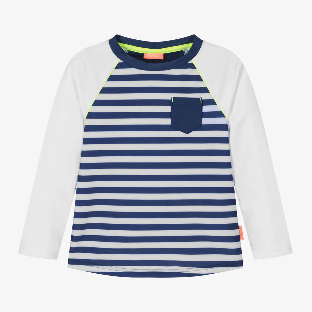 Sunuva - Boys Navy Blue Stripe Swim Top | Childrensalon