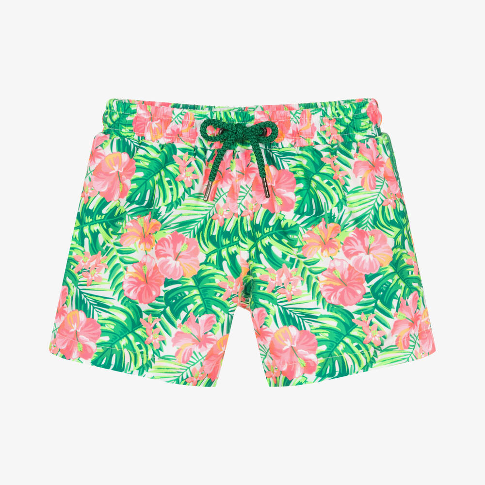 Sunuva - Boys Pink & Green Floral Swim Shorts | Childrensalon