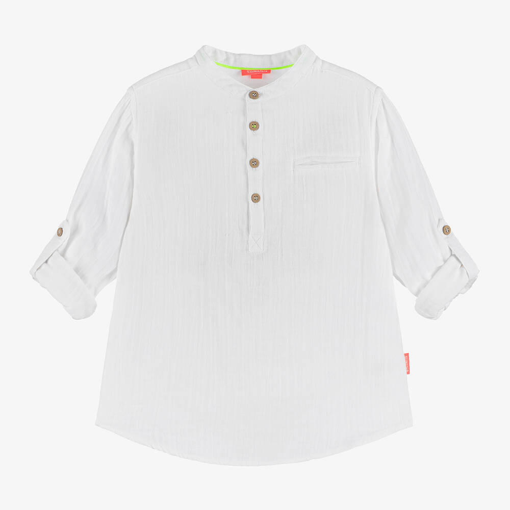 Sunuva - Boys White Collarless Cotton Shirt | Childrensalon