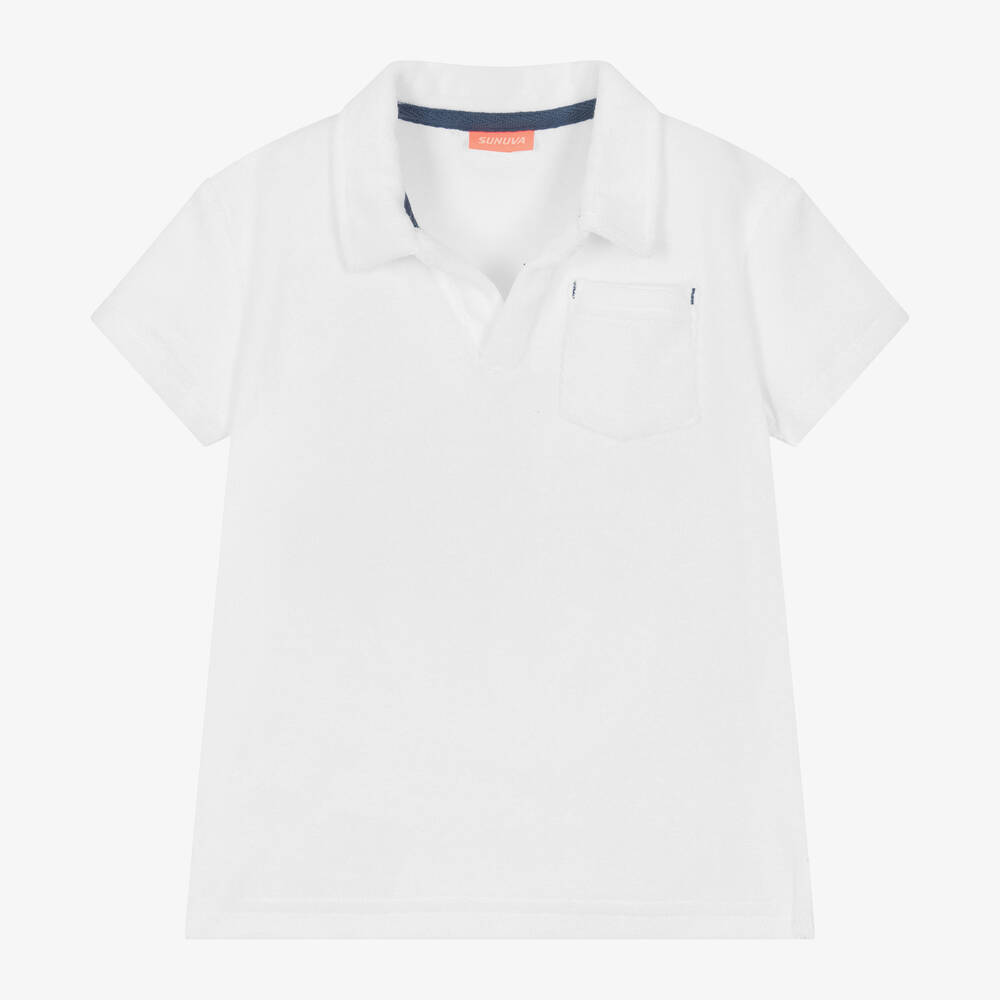 Sunuva - Boys White Cotton Towelling Polo Shirt | Childrensalon