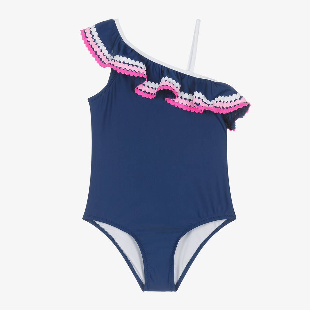 Sunuva - Girls Blue Asymmetric Ruffle Swimsuit | Childrensalon