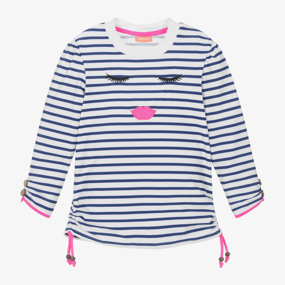 Sunuva - Girls Blue Stripe Swim Top | Childrensalon