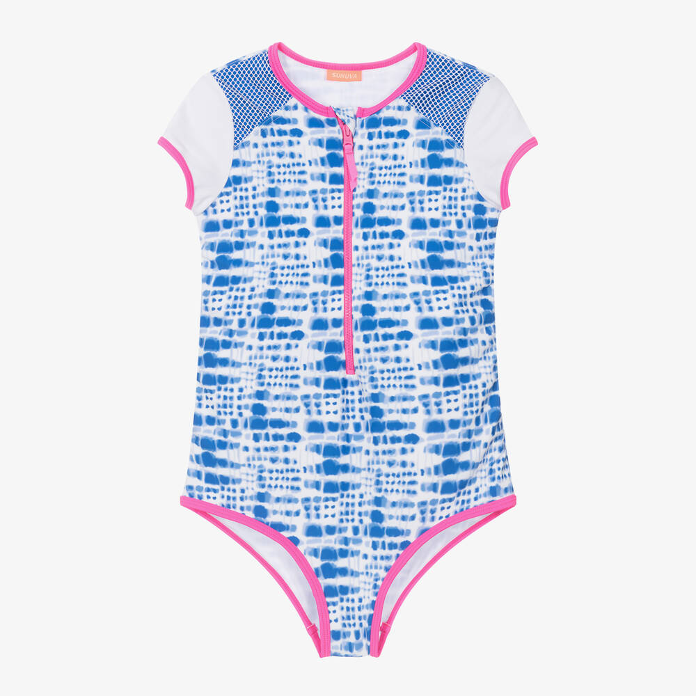 Sunuva Kids' Girls Blue Tie-dye Zip-up Swimsuit