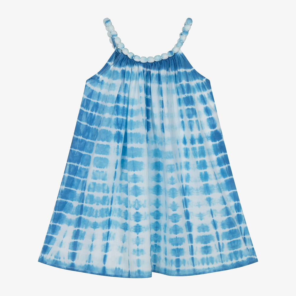 Sunuva - Girls Blue & White Tie Dye Cotton Dress | Childrensalon