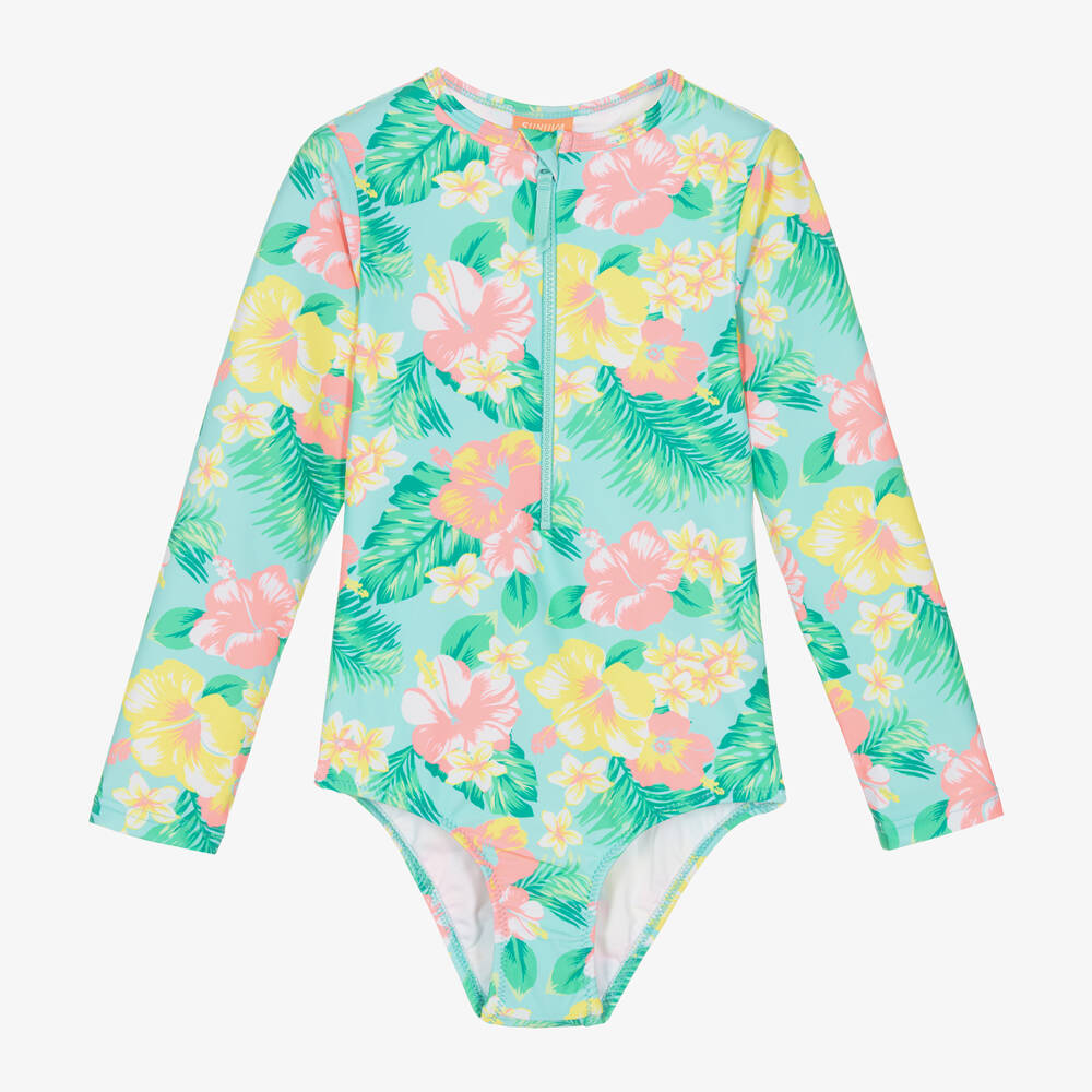 Sunuva - Girls Green Floral Print Swimsuit | Childrensalon