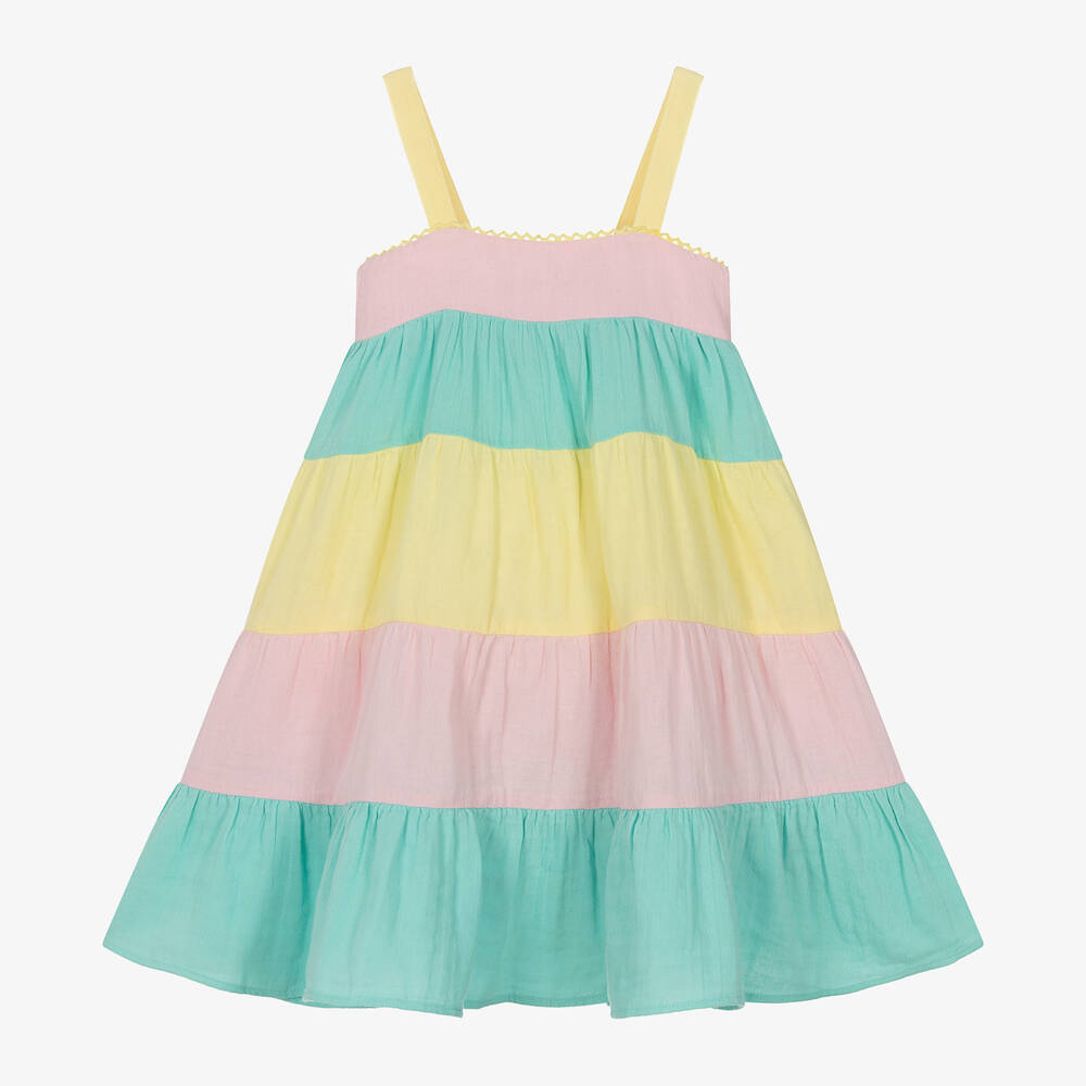 Sunuva - Розово-зеленое платье из хлопка для девочек | Childrensalon