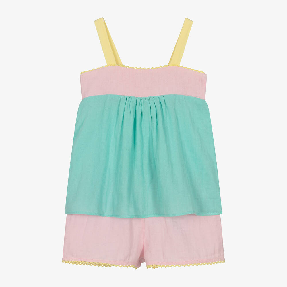 Sunuva - Girls Pastel Pink & Green Shorts Set | Childrensalon