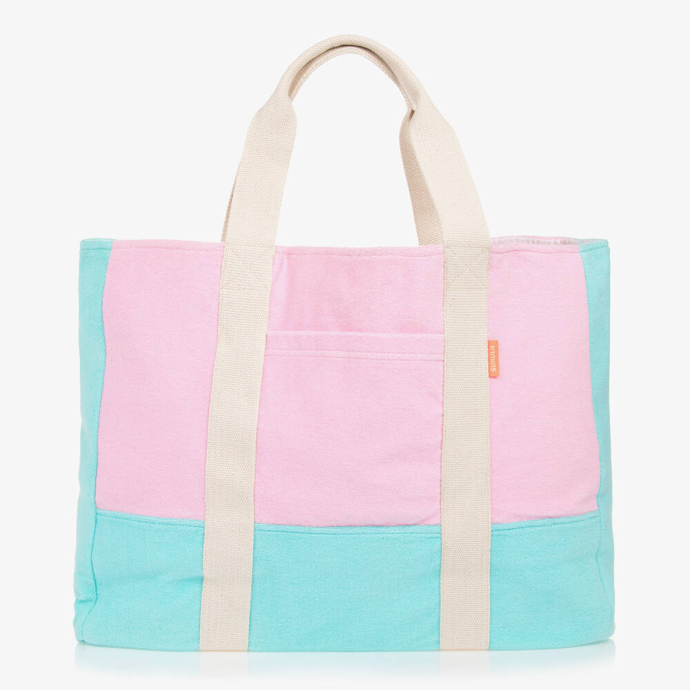 Sunuva - Girls Pink & Blue Towelling Tote Bag (48cm) | Childrensalon